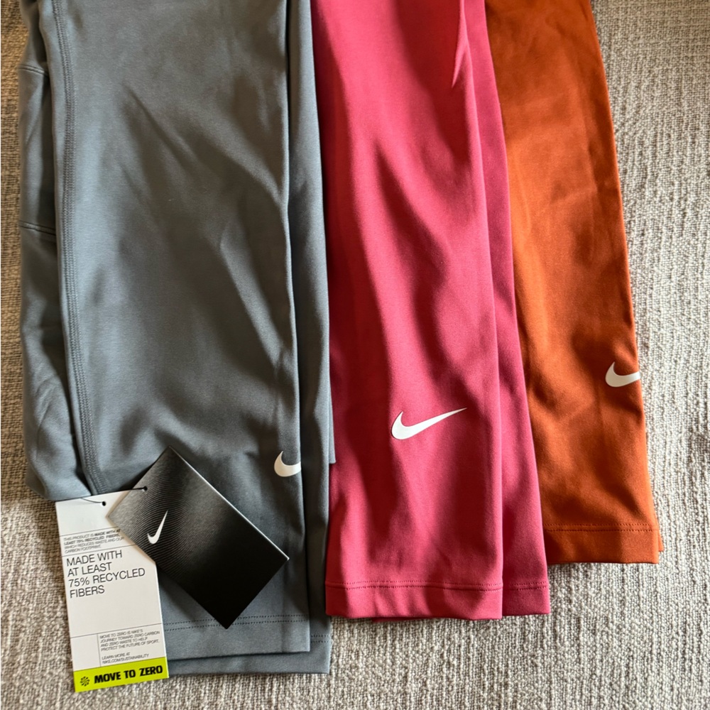 Nike Women’s Maternity Leggings — set of 3-Gray, Pink & Orange with White Swoosh